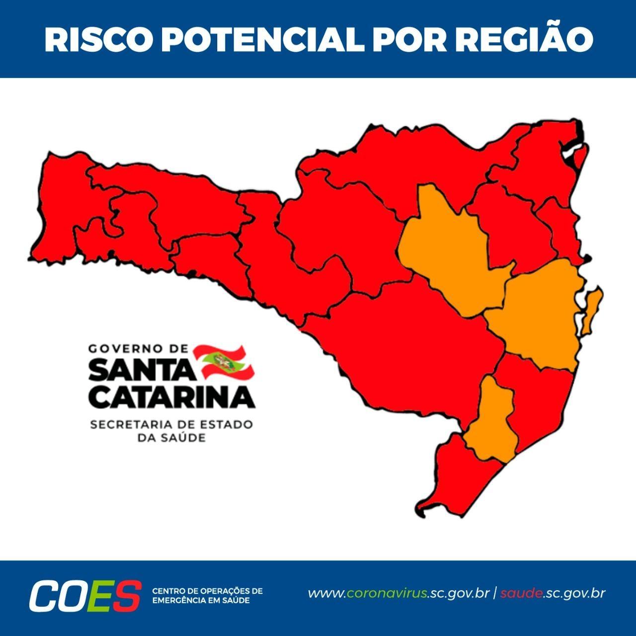 Matriz de Risco Potencial divulgada pelo Governo de Santa Catarina mantém o Alto Vale em nível grave para o novo Coronavírus