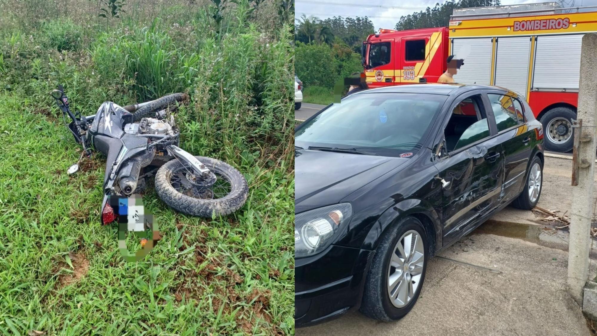 Motociclista fica ferido após colisão com carro em Salete