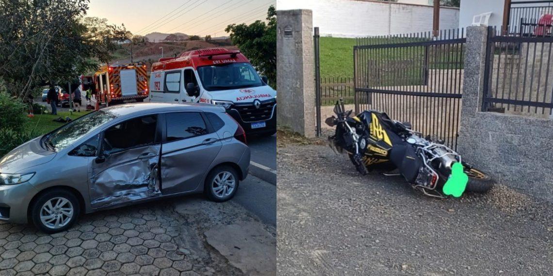 Motociclista fica ferido após colisão com carro na SC-350
