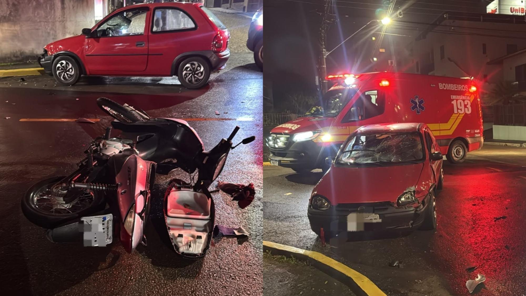 Motociclista fica gravemente ferido em colisão com carro no Alto Vale