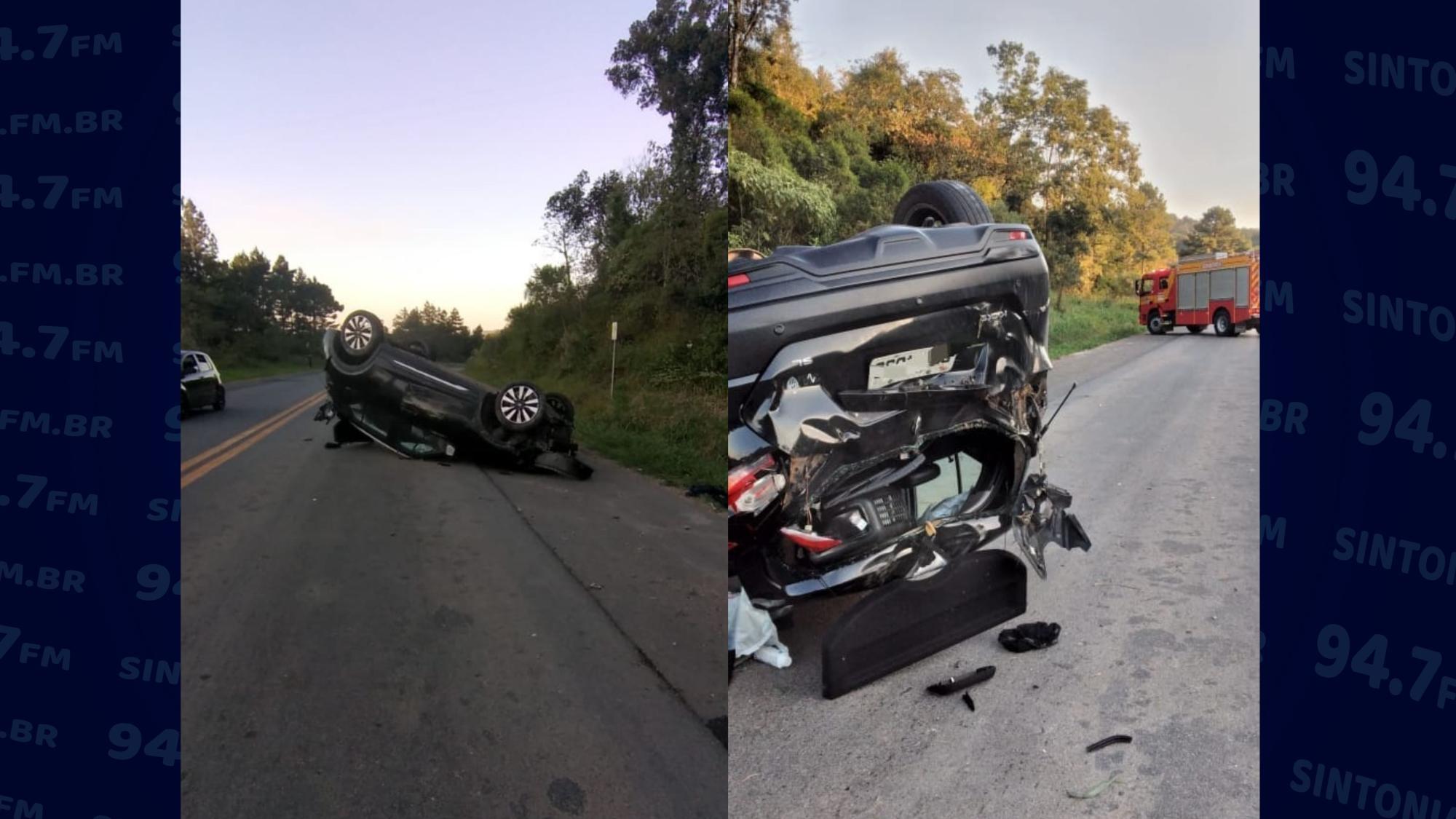 Motorista fica ferido após capotamento na BR-470 em Pouso Redondo