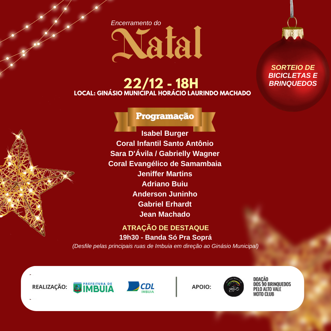 Município de Imbuia finaliza na noite desta quinta-feira (22) a programação de Natal