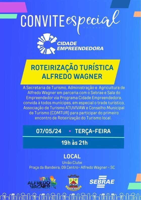 Na próxima terça-feira em Alfredo Wagner será realizada a roteirização turística do município