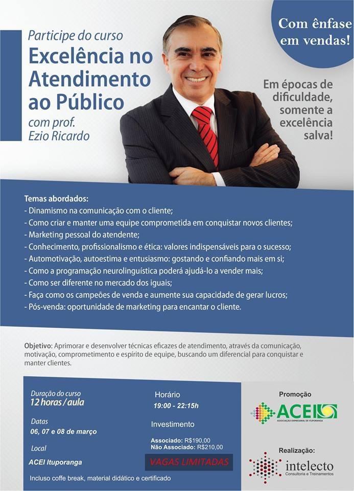 Associação Comercial e Empresarial de Ituporanga realiza na próxima semana curso de excelência no atendimento ao público.