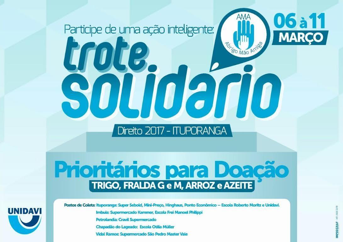Calouros de Direito da Unidavi de Ituporanga promovem Trote Solidário em prol do AMA