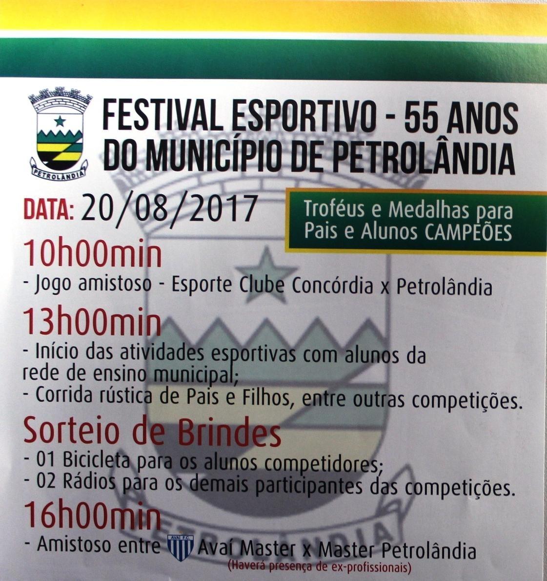 Festival Esportivo ocorre no próximo domingo, em Petrolândia