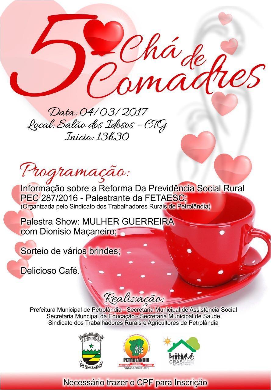 Mulheres de Petrolândia serão homenageadas pela passagem do dia da mulher com mais uma edição do Chá de Comadres