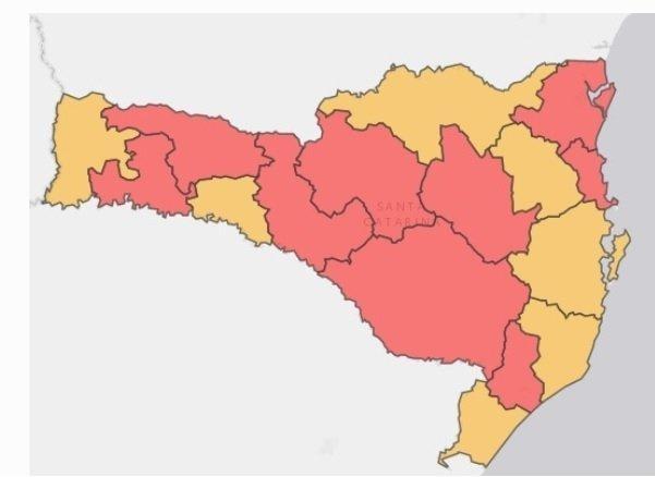 Número de regiões em risco gravíssimo cai para nove em SC