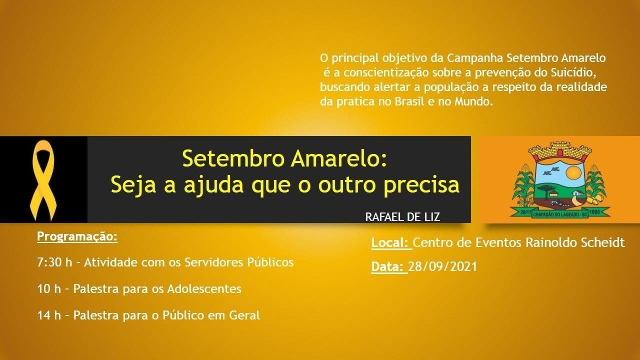 Palestra alusiva ao Setembro Amarelo será realizada em Chapadão do Lageado