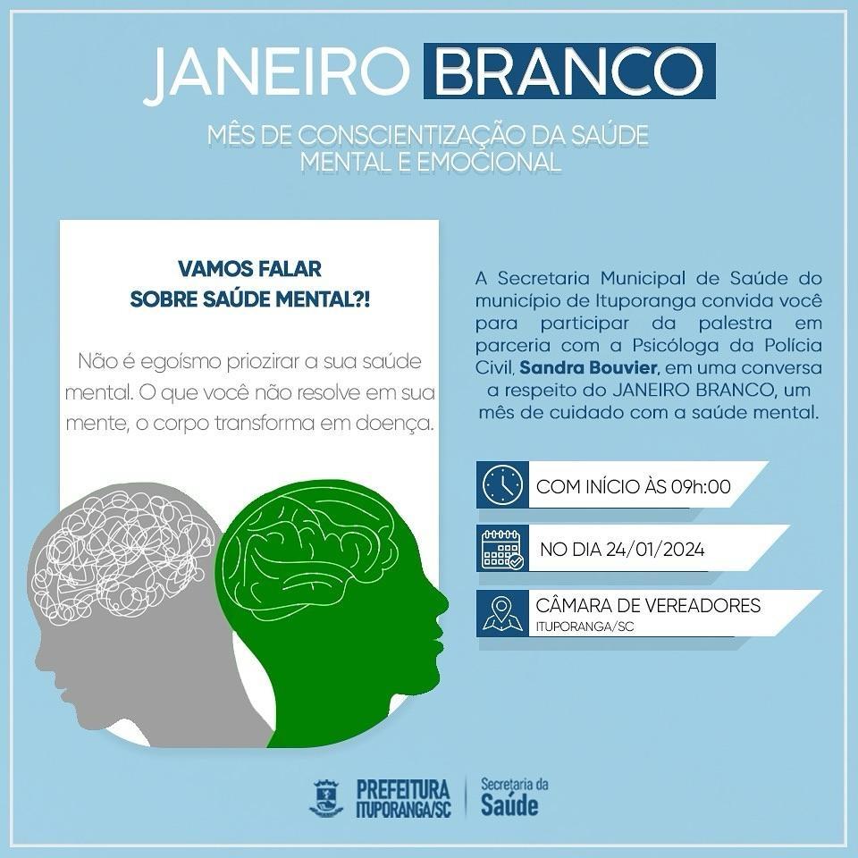 Palestra em Ituporanga vai abordar sobre o cuidado com a saúde mental