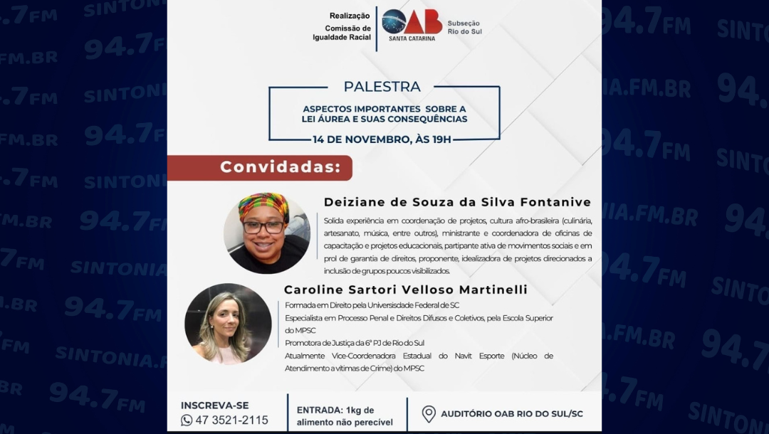 Palestra em Rio do Sul aborda sobre a Lei Áurea e suas Consequências