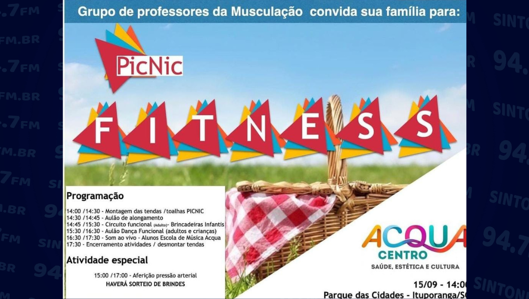 PicNic Fitness será realizado no Parque da Cidade em Ituporanga neste domingo (15)