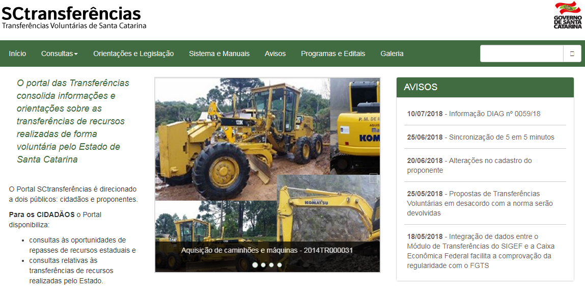 Portal SC transferências permite acompanhar aplicação de recursos repassados pelo governo do Estado a prefeituras e entidades