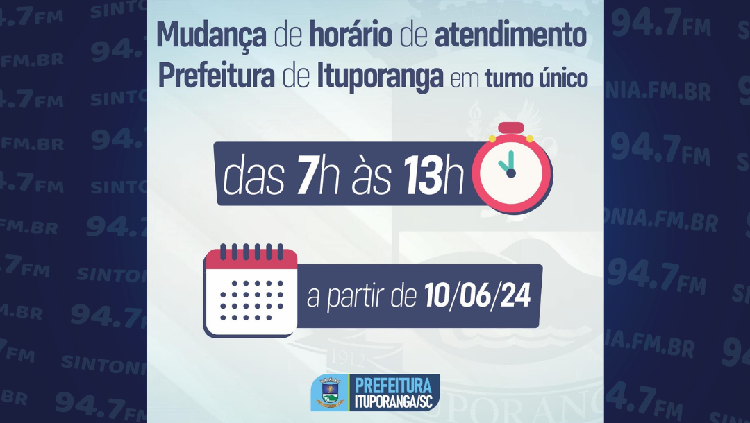 Prefeitura de Ituporanga adotará expediente em turno único a partir de segunda-feira (10)