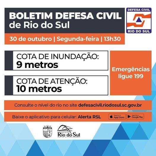 Previsão de chuva eleva cota de inundação em Rio do Sul para 9 metros