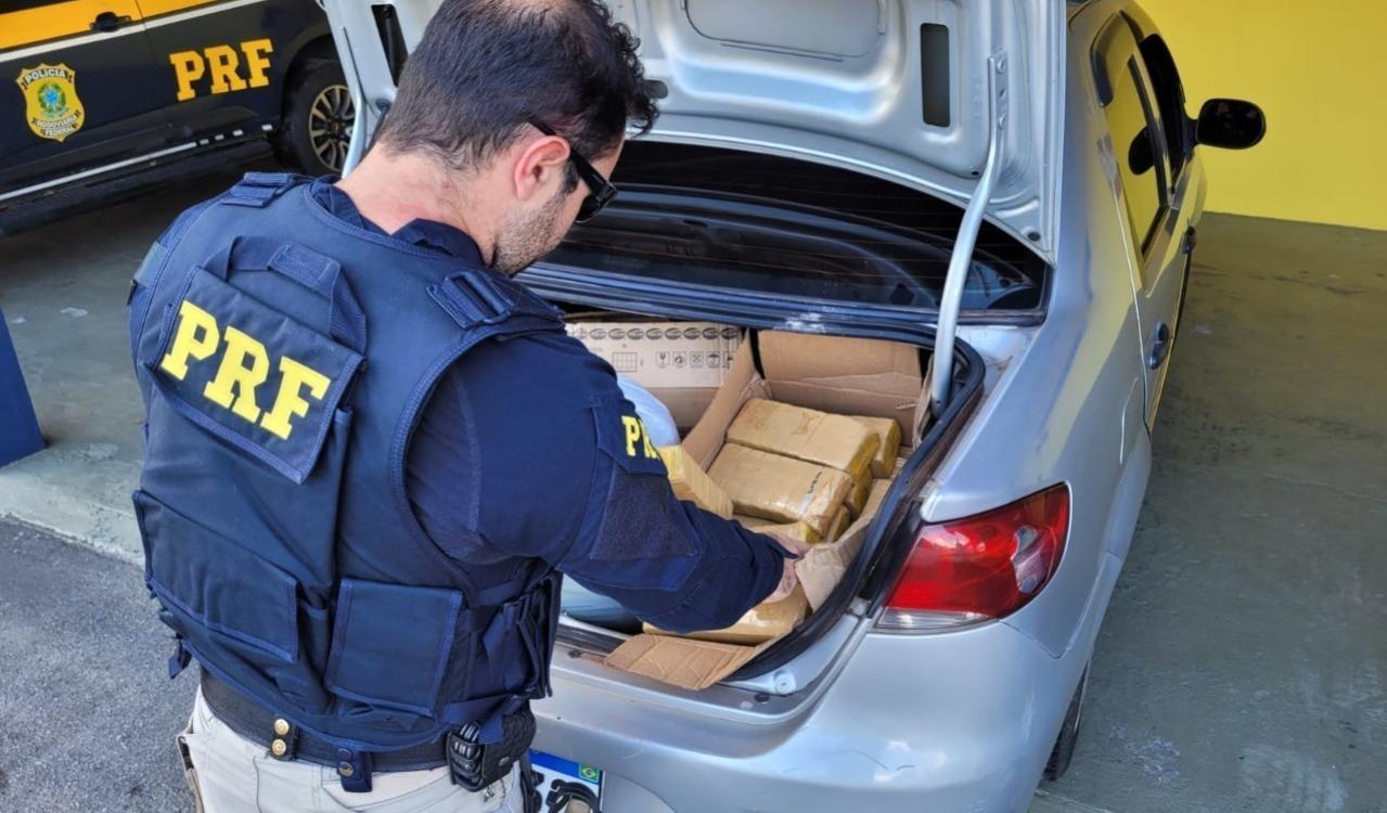 PRF apreende 236 quilos de maconha e skunk e recupera veículo roubado na BR-101 