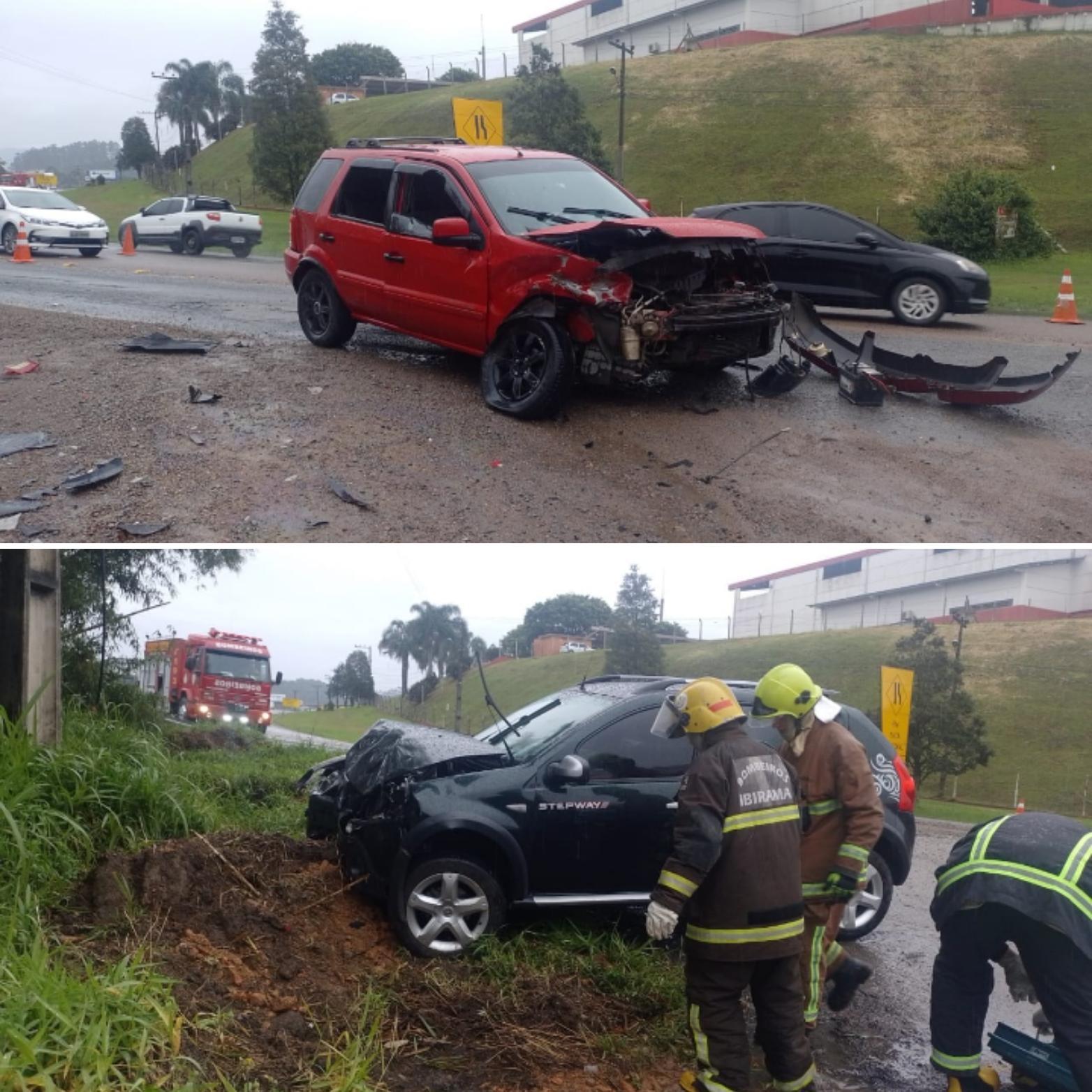 Quatro pessoas ficam feridas em acidente na BR-470 no Alto Vale