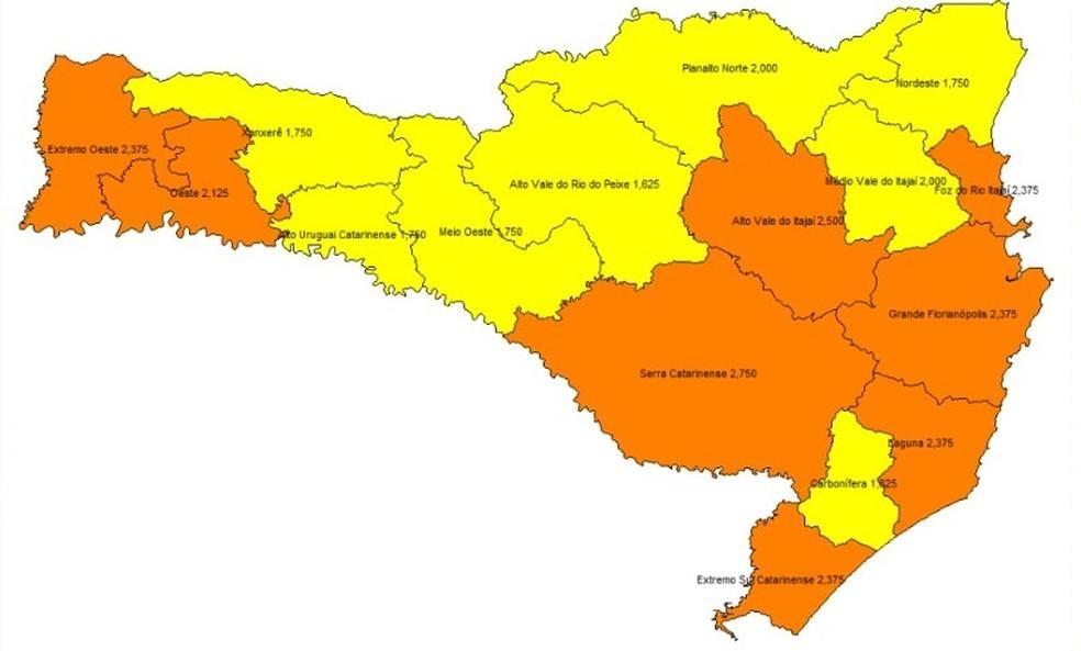 Quatro regiões de SC aumentam risco de contágio para a Covid-19