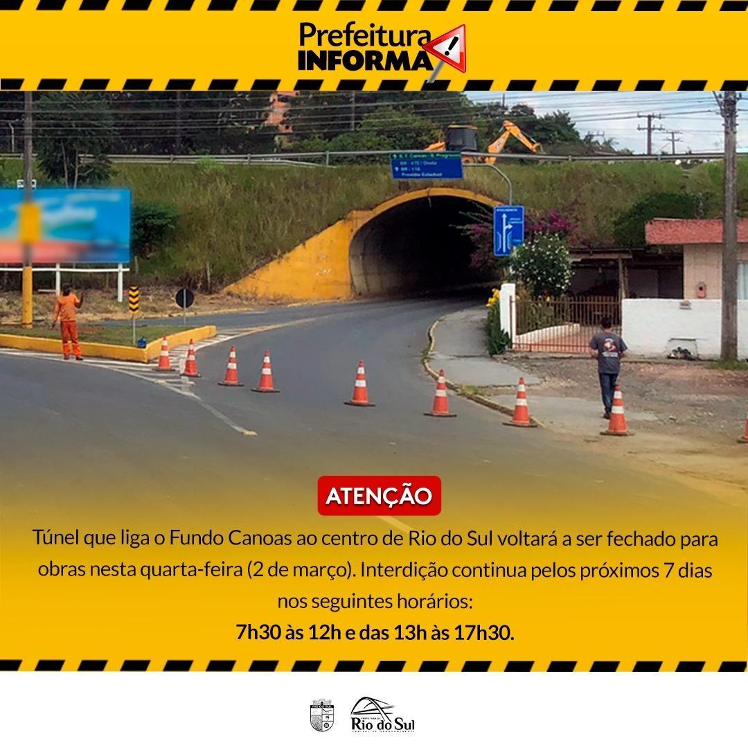 Retomadas obras de recuperação da faixa da BR-470, que passa sobre o túnel de acesso ao Fundo Canoas em Rio do Sul