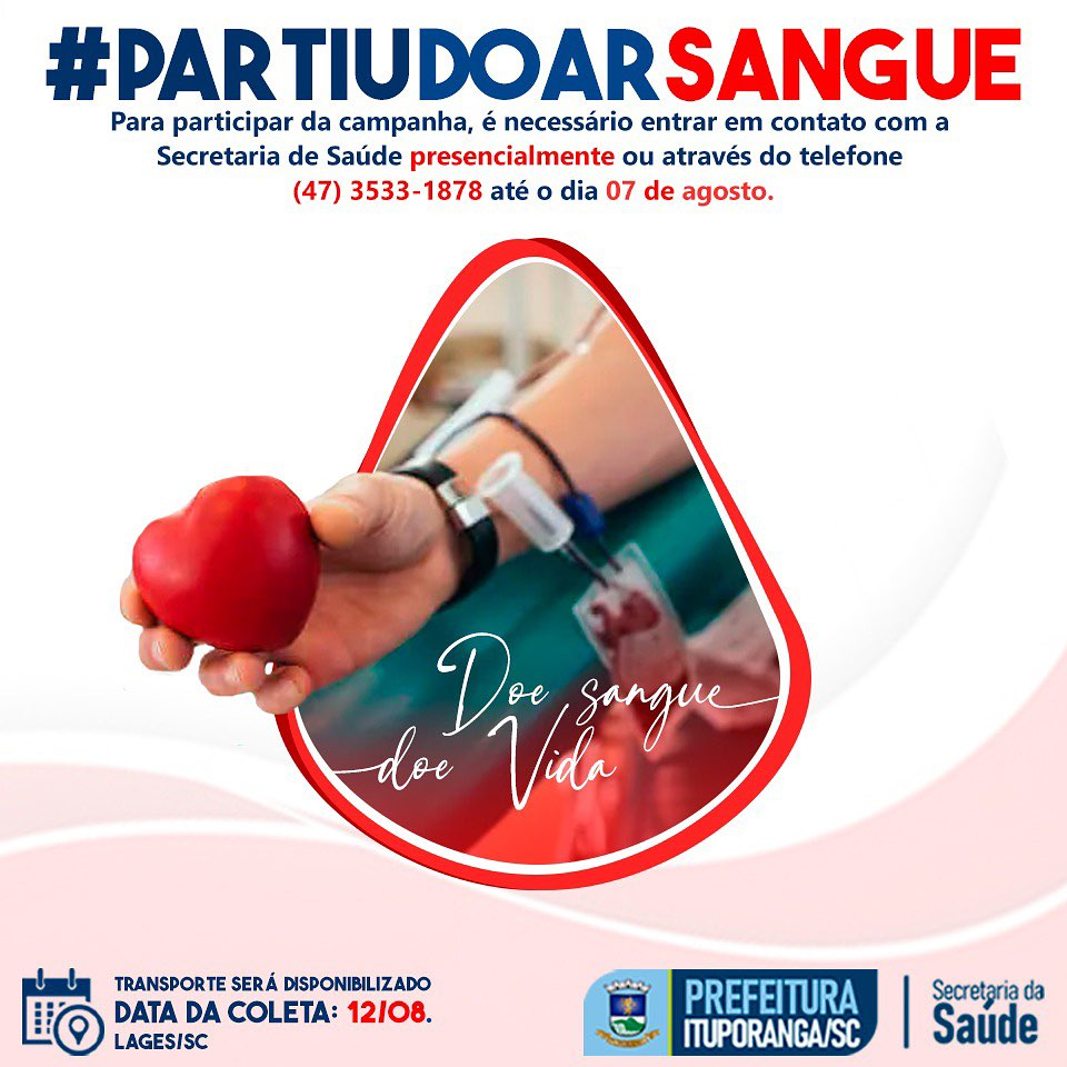 Secretaria da Saúde de Ituporanga disponibilizará transporte até Lages para pessoas que desejam doar sangue
