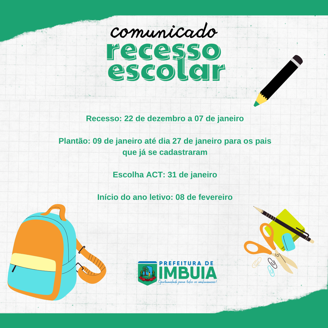 Secretaria de Educação de Imbuia inicia o recesso escolar nesta quinta-feira (22)