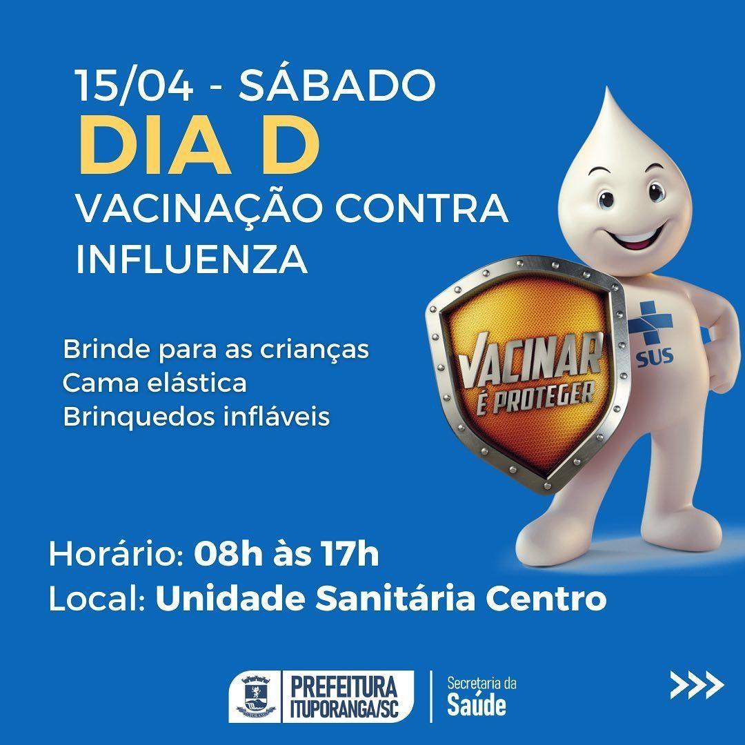 Secretaria de Saúde de Ituporanga promove amanhã (15) dia D de vacinação contra a Influenza