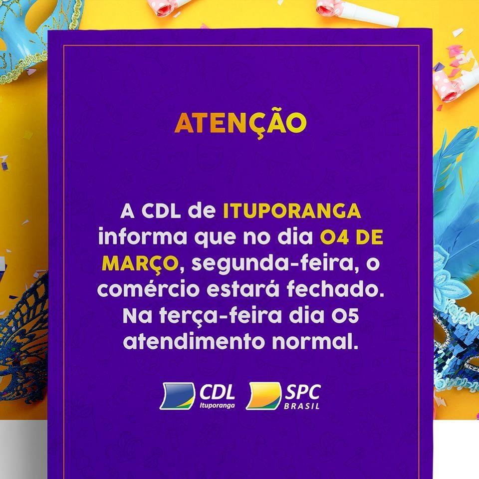 Segunda feira é feriado em Ituporanga