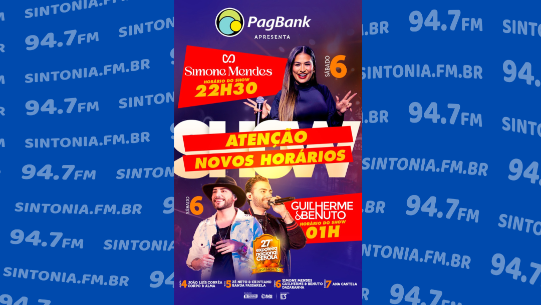Simone Mendes e Guilherme e Benuto sobem ao palco neste sábado (6) na 27ª Expofeira Nacional da Cebola