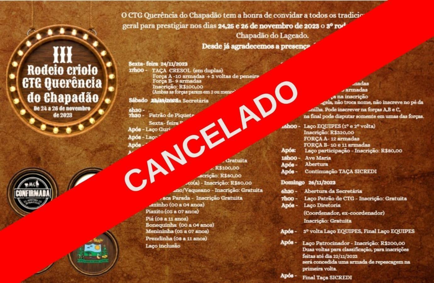 III Rodeio Crioulo de Chapadão do Lageado é cancelado devido às condições climáticas
