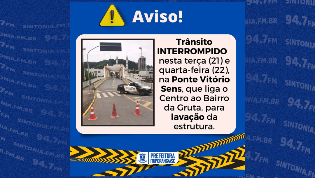 Trânsito é interrompido na Ponte Vitório Sens em Ituporanga