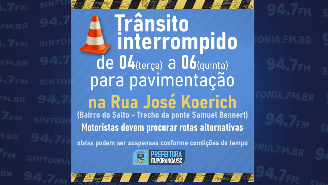 Trânsito na Rua José Koerich em Ituporanga fica interrompido para receber a pavimentação