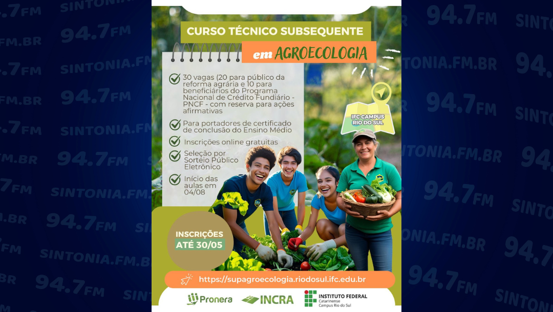 Últimos dias para se inscrever no Curso Técnico em Agroecologia do IFC de Rio do Sul